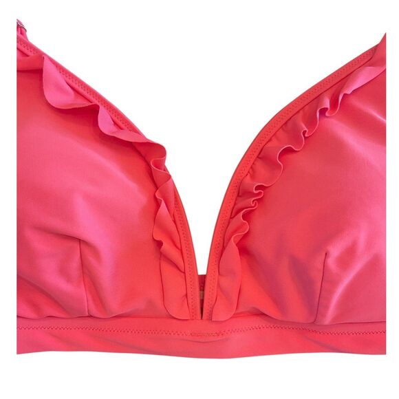 J Crew Womens Bikini Top Large Pink Triangle Ruffles Soft Padded Cups EUC - Picture 2 of 10